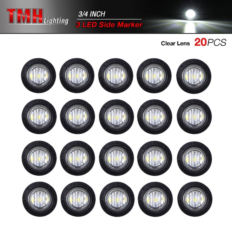 TMH (Pack of 20) TMH 3/4 Inch Mount White LED Clearance Bullet Marker lights, Side LED marker lights for trailer Truck RV Car Bus Van - Image 2